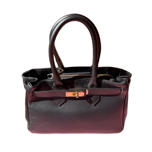 Bolso elegante de piel con cierre dorado.