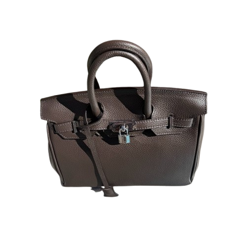 Bolso de piel de mano y cierre metálico.