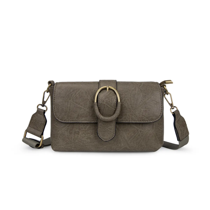 Bolso Bandolera con solapa y hebilla dorada decorativa.