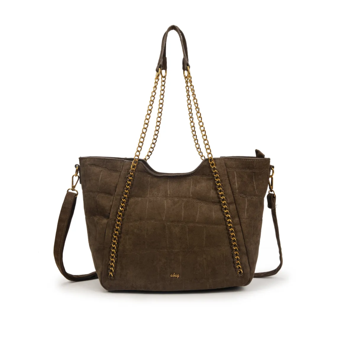 Bolso shopper con cadena y efecto cocodrilo en antelina.