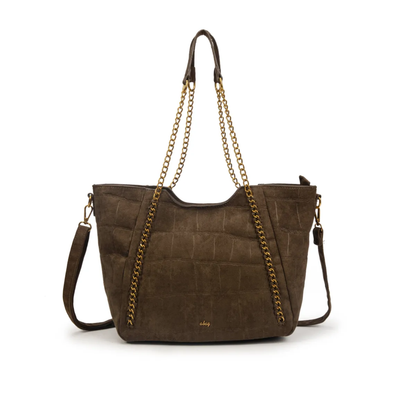 Bolso shopper con cadena y efecto cocodrilo en antelina.