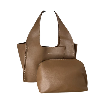 Bolso shopper elegante con neceser – efecto piel | Burdeos o Taupe