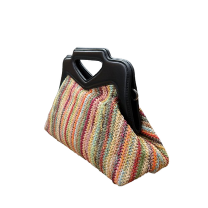 Bolso rafia multicolor con asa rígida negra y bandolera extraíble | Bolso verano mujer