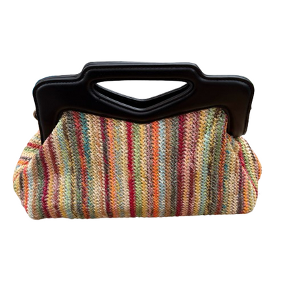 Bolso rafia multicolor con asa rígida negra y bandolera extraíble | Bolso verano mujer