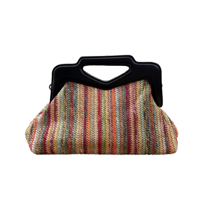 Bolso rafia multicolor con asa rígida negra y bandolera extraíble | Bolso verano mujer