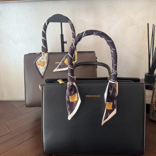 Bolso Elegancia Clásica con Asa Enfundada con pañuelo y Detalles Dorados