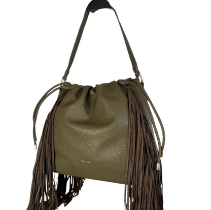 Bolso boho con flecos – Asa larga extraíble – Verde o Negro