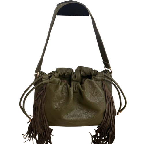 Bolso boho con flecos – Asa larga extraíble – Verde o Negro