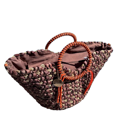 Capazo grande chocolate y beige con asa larga extraíble