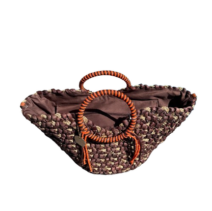 Capazo grande chocolate y beige con asa larga extraíble