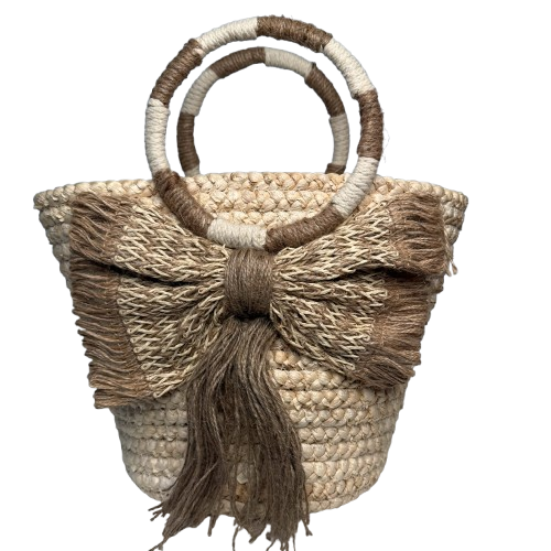 Capazo de Rafia Natural Hecho a Mano con Lazo | Bolso Verano Forro Lino