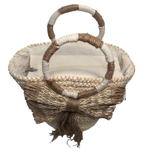 Capazo de Rafia Natural Hecho a Mano con Lazo | Bolso Verano Forro Lino