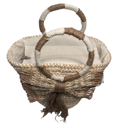 Capazo de Rafia Natural Hecho a Mano con Lazo | Bolso Verano Forro Lino