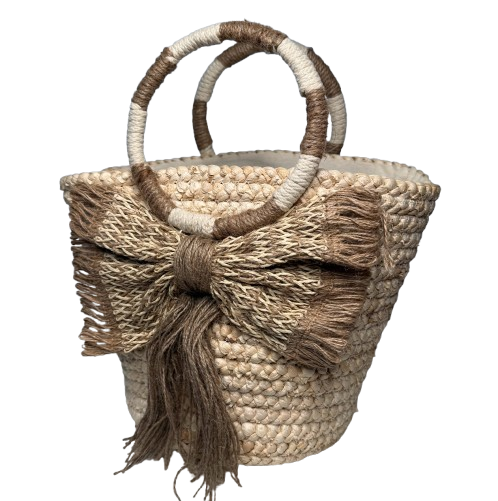 Capazo de Rafia Natural Hecho a Mano con Lazo | Bolso Verano Forro Lino