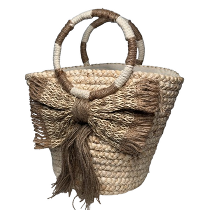 Capazo de Rafia Natural Hecho a Mano con Lazo | Bolso Verano Forro Lino