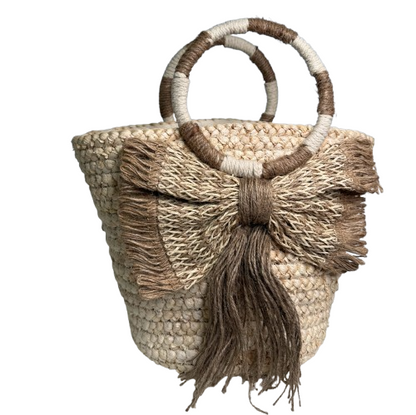 Capazo de Rafia Natural Hecho a Mano con Lazo | Bolso Verano Forro Lino