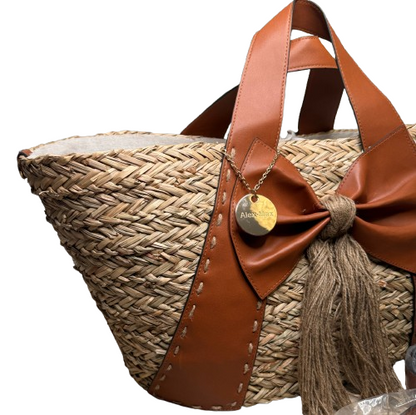 Capazo XL de mimbre con lazo camel + bandolera extraíble