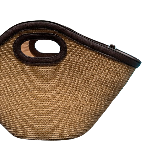 Bolso capazo de rafia con asa larga extraíble beige-choco