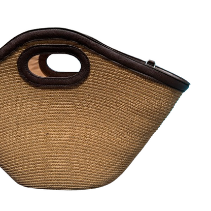 Bolso capazo de rafia con asa larga extraíble beige-choco