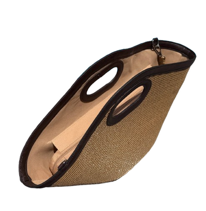 Bolso capazo de rafia con asa larga extraíble beige-choco