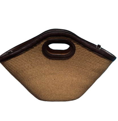 Bolso capazo de rafia con asa larga extraíble beige-choco