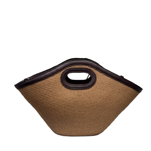 Bolso capazo de rafia con asa larga extraíble beige-choco