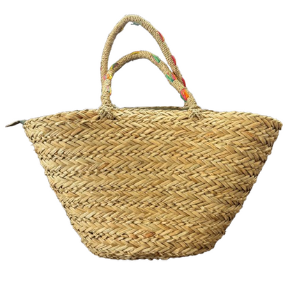 Capazo de mimbre XL bordado loro tropical | bolso verano boho chic