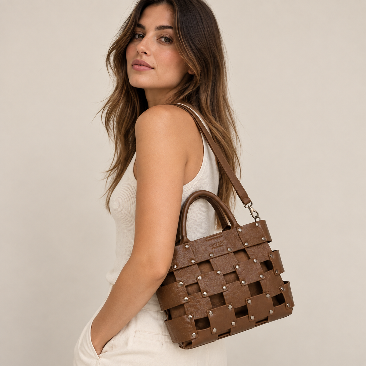 Bolso de piel 2 en 1 con bandolera interior