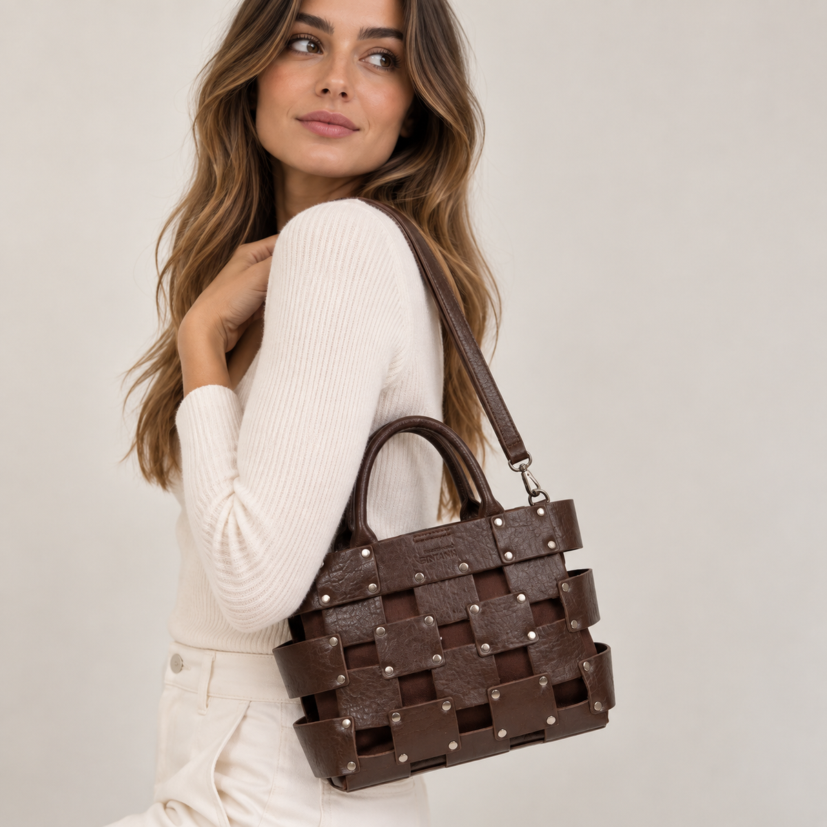 Bolso de piel 2 en 1 con bandolera interior