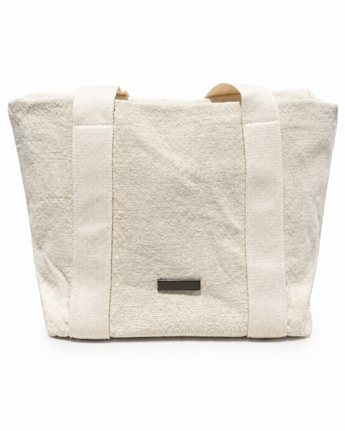 Bolso shopper beige de lino y algodón