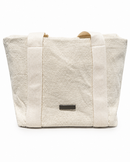 Bolso shopper beige de lino y algodón