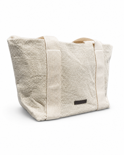 Bolso shopper beige de lino y algodón