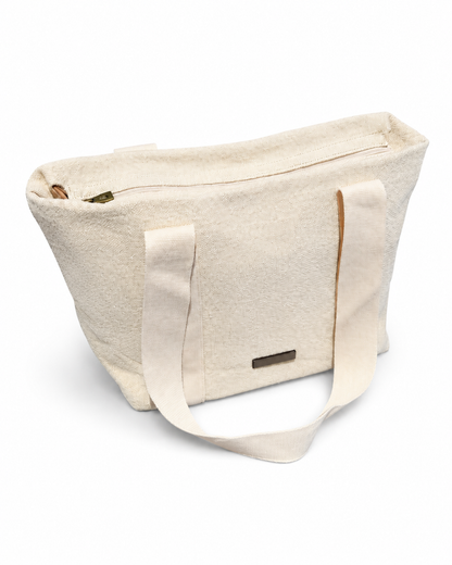 Bolso shopper beige de lino y algodón