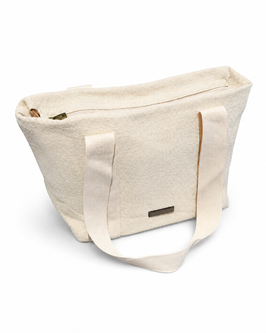 Bolso shopper beige de lino y algodón