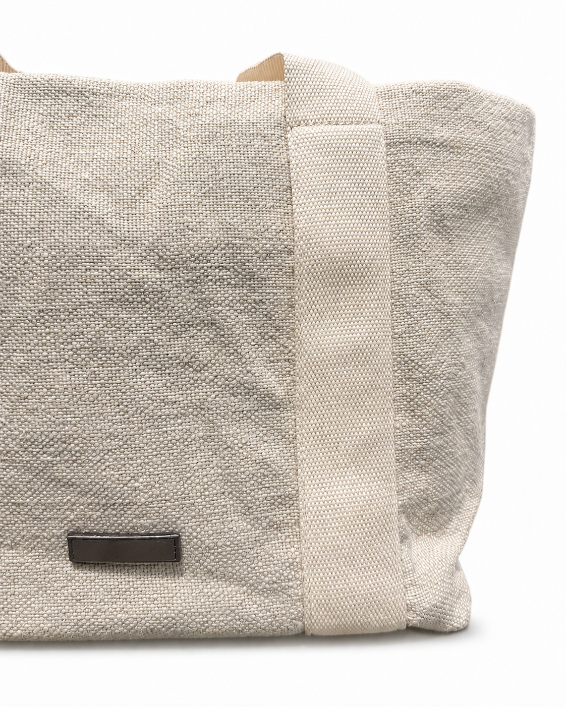 Bolso shopper beige de lino y algodón