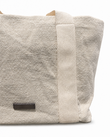 Bolso shopper beige de lino y algodón