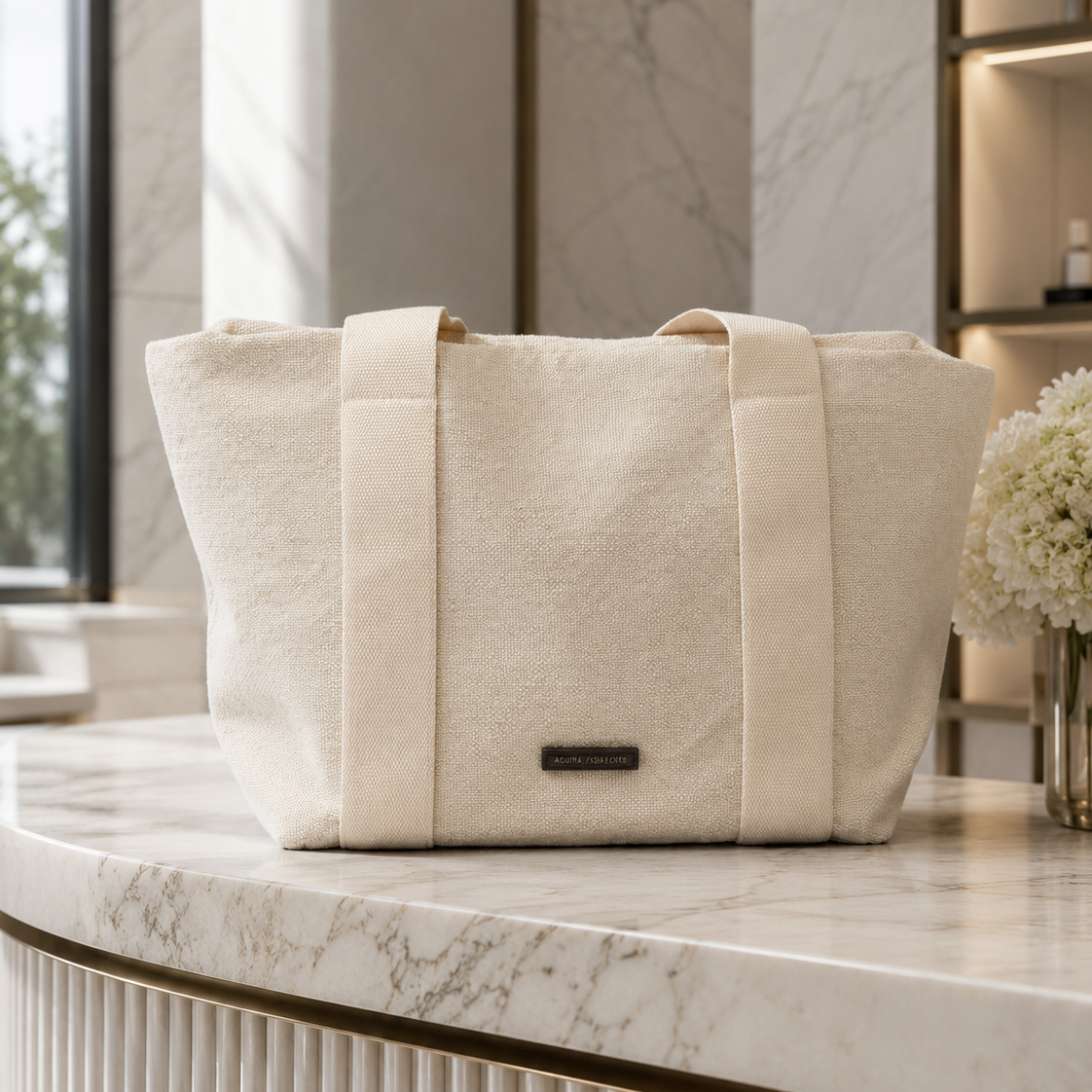 Bolso shopper beige de lino y algodón