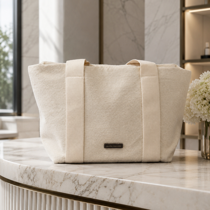 Bolso shopper beige de lino y algodón