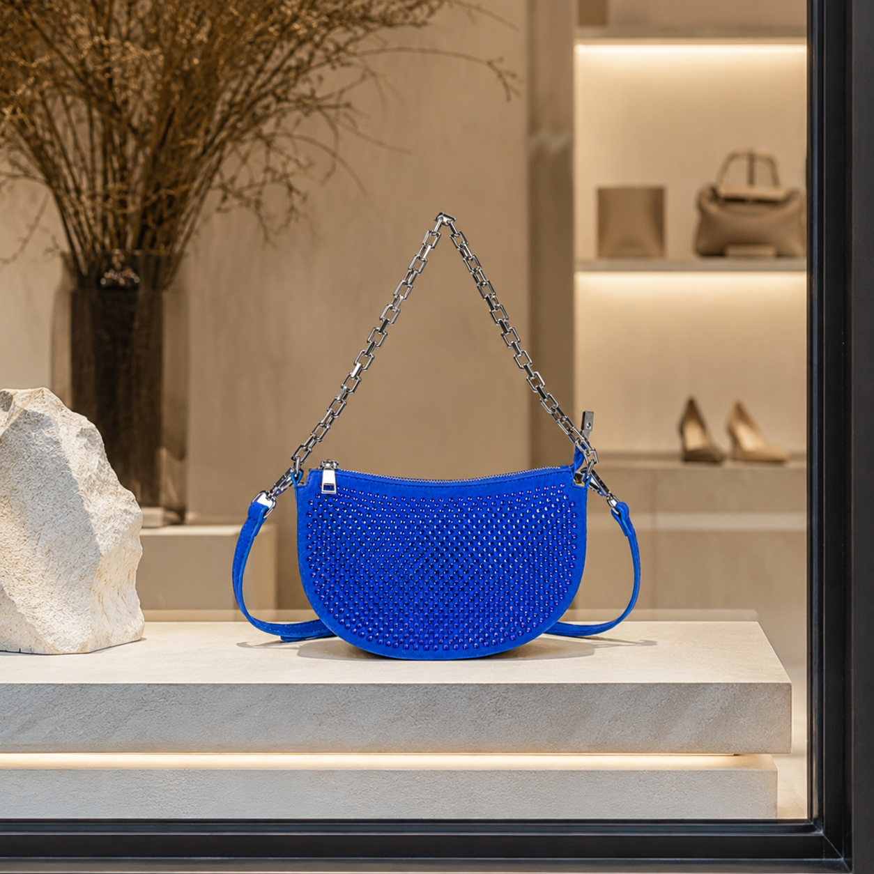 Bolso media luna strass con cadena varios colores