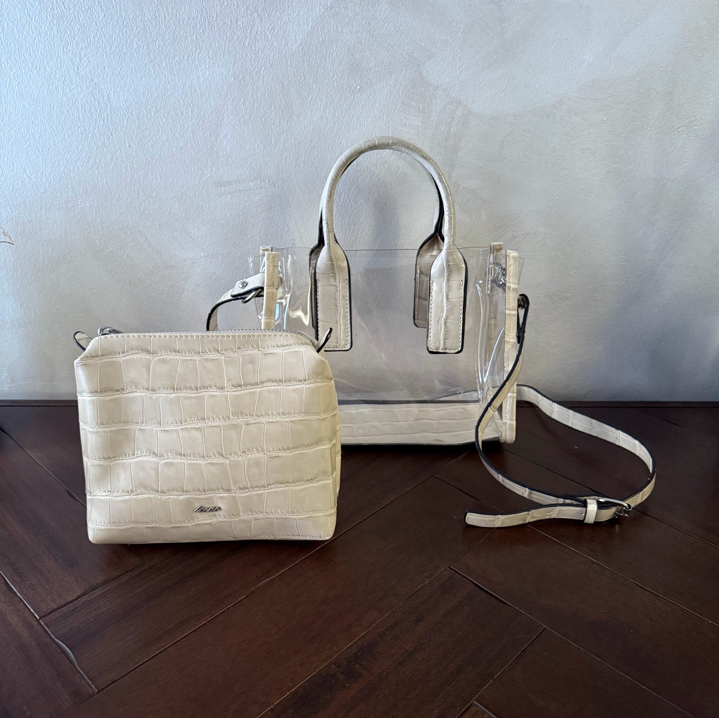 Bolso transparente con neceser interior efecto cocodrilo