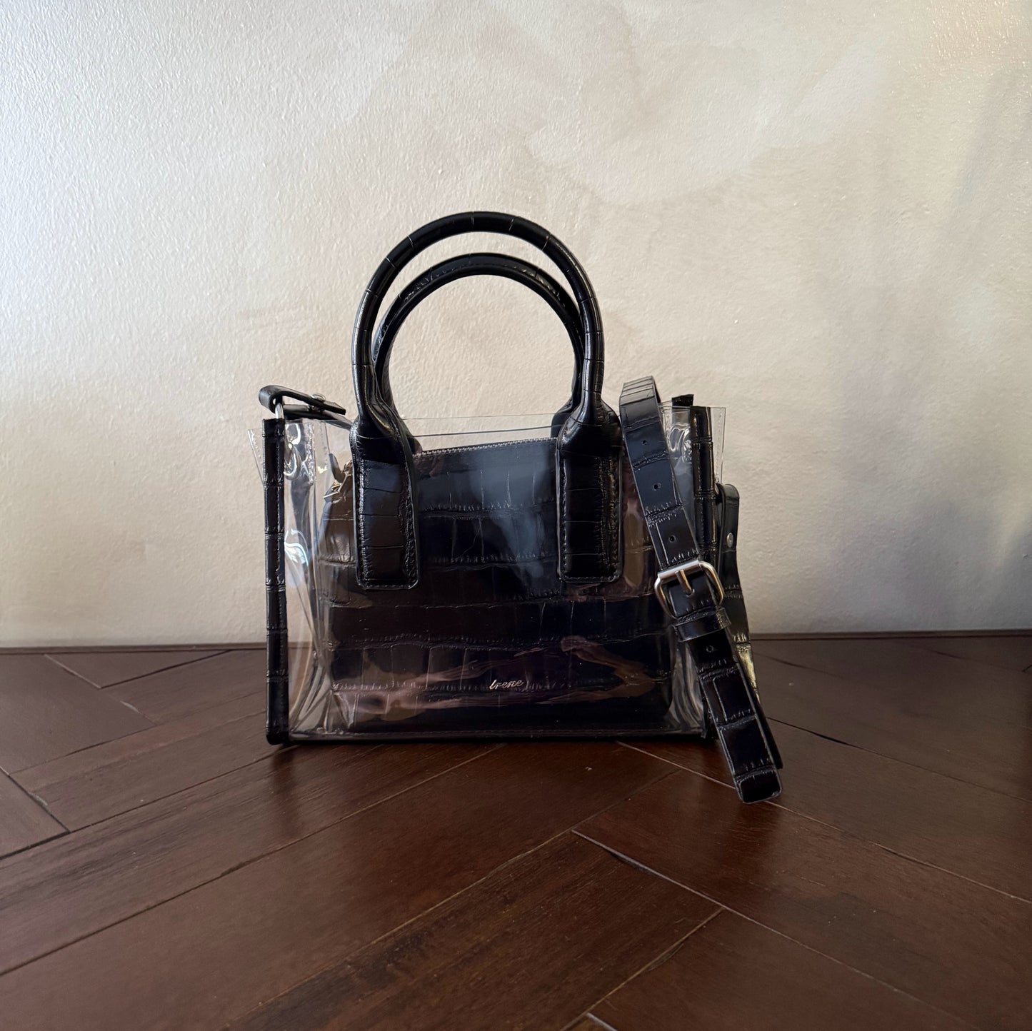 Bolso transparente con neceser interior efecto cocodrilo
