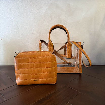 Bolso transparente con neceser interior efecto cocodrilo