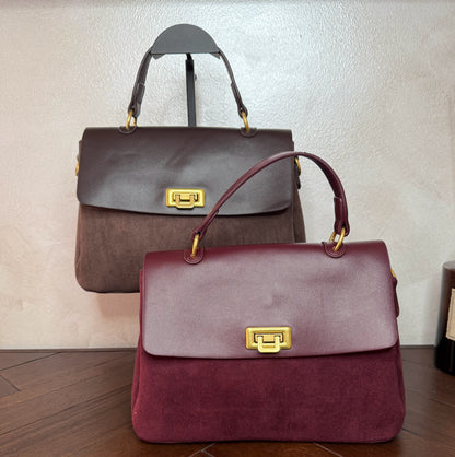 Bolso de mano + asa bandolera combinado en piel y ante