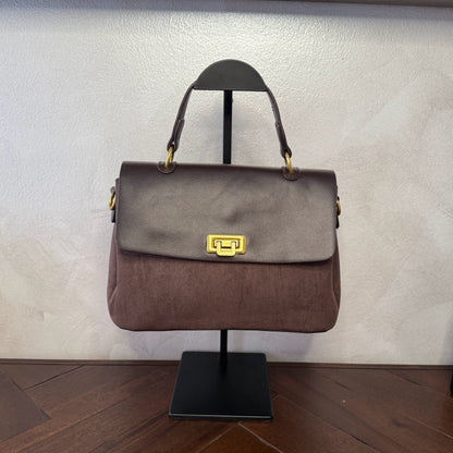 Bolso de mano + asa bandolera combinado en piel y ante