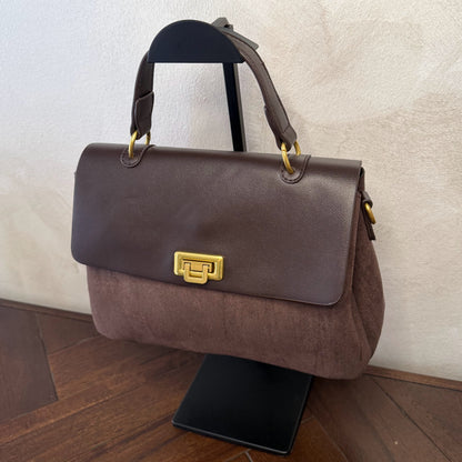 Bolso de mano + asa bandolera combinado en piel y ante