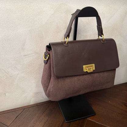 Bolso de mano + asa bandolera combinado en piel y ante