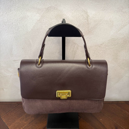 Bolso de mano + asa bandolera combinado en piel y ante