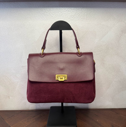 Bolso de mano + asa bandolera combinado en piel y ante