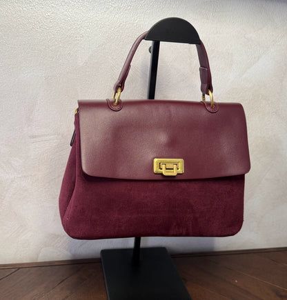 Bolso de mano + asa bandolera combinado en piel y ante