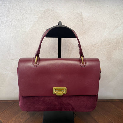 Bolso de mano + asa bandolera combinado en piel y ante